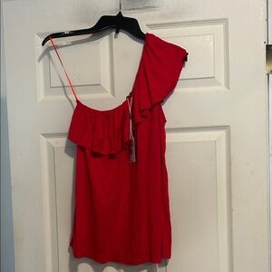 RXB Red One Shoulder Ruffle Top Size Medium